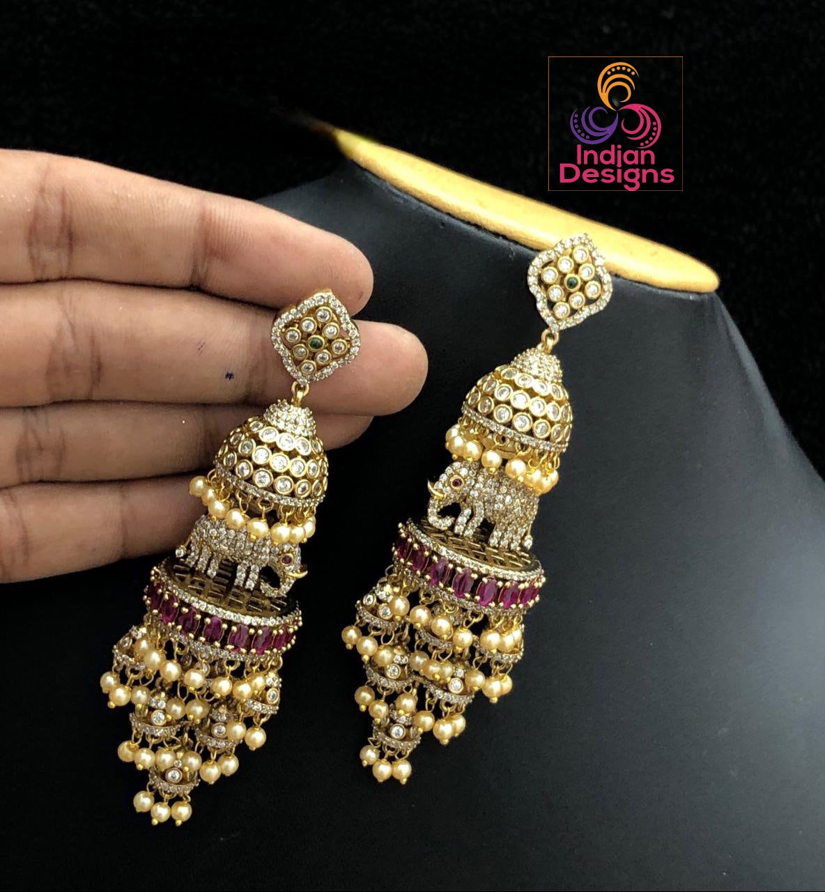22K Gold Plated Flower Indian 2.5'' Long Gorgeous Jhumka Wedding Earrings  .e | eBay